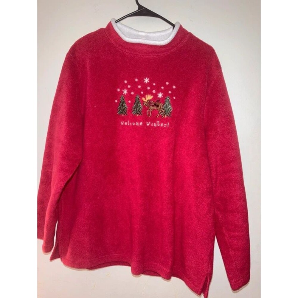 Croft and Barrow Vintage Embroidered Fleece Pullover grandmacore cabincore  XL